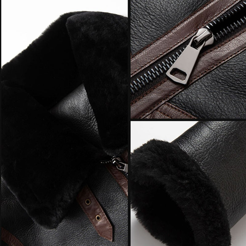 Slim Short Natural Fur Shearling Jacket Men Winter Warm Thicken Real Fur Coats