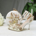 Flower shoes with matching bags High heels Pointed Toe Ankle Strap Ladies Party shoe and bag set