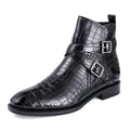 Men Luxury Leather Boots Buckle Design Formal Genuine Alligator Work Safety Shoes Dress Ankle Boots