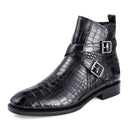 Men Luxury Leather Boots Buckle Design Formal Genuine Alligator Work Safety Shoes Dress Ankle Boots