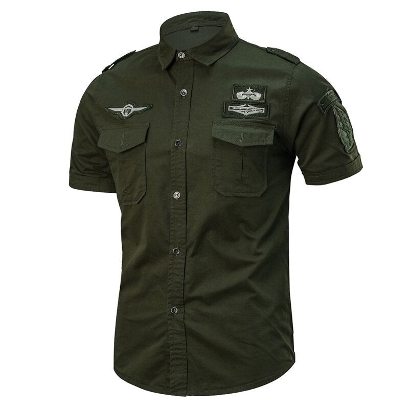 Summer Military Shirt Men Cotton Short Sleeve Army Shirts Male Air-Force Tactical Badge
