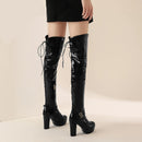 High Boots Women Patent Leather Over The Knee Boots Side Zipper Comfort Footwar Winter
