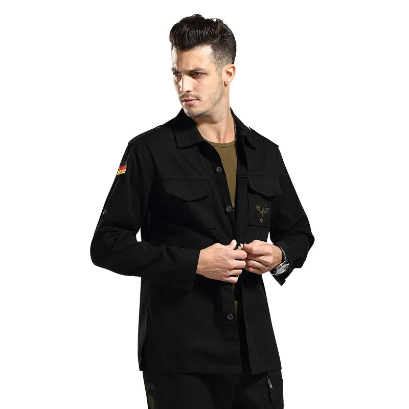 Military Men's Cargo Shirt Thicken Long Sleeve Pure Cotton Casual Shirt Men Clothing