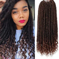 A split image showing a woman with long, dark brown coily dreadlock-style hair on the left and a close-up of the hair extension product on the right against a white background, Obroi