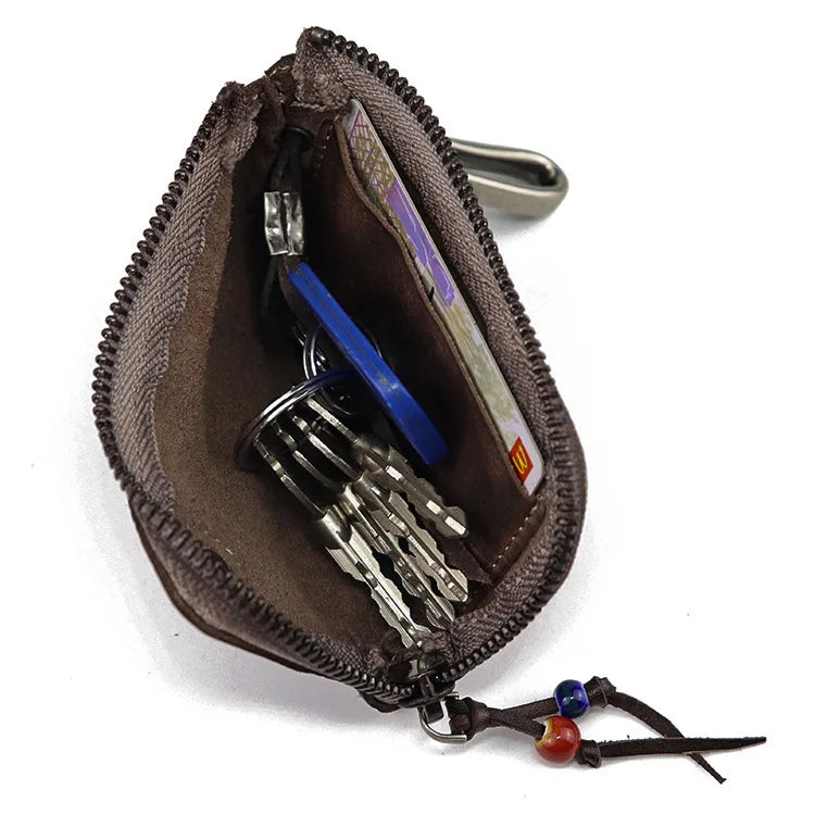 Original Leather Key Wallet for Men Short Handmade Holder Coin Purse Card Case Bag