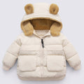 Baby Girls Woolen Thicken Bear Hooded Outerwear Winter Jacket Coat Toddler Overall Kids Cotton-Padded Children Clothing