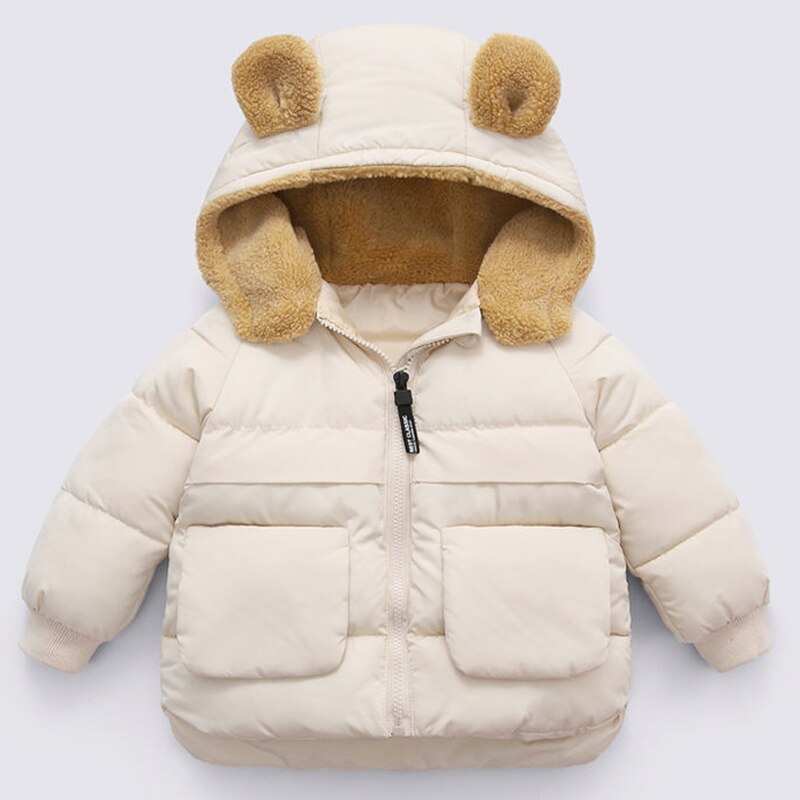 Baby Girls Woolen Thicken Bear Hooded Outerwear Winter Jacket Coat Toddler Overall Kids Cotton-Padded Children Clothing