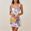 Women Dresses Summer Plaid And Floral Vacation Casual Beach Dress Sleeveless Sexy Tie Strap Mini Dress Woman Sundress