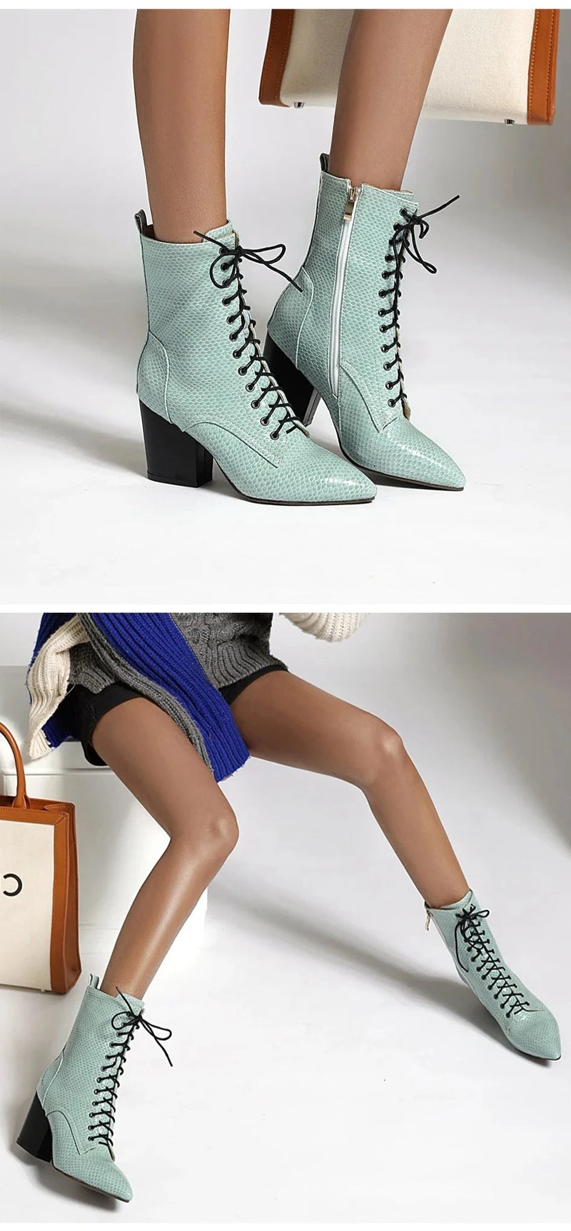 Pointed Toe Snake Boots Woman Ankle Strap Plush Inside Autumn Winter Shoes Female Zipper Short Boots