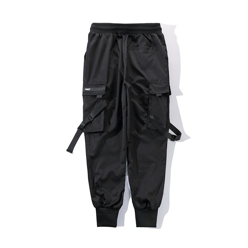 Men Streetwear Ribbons Multi-pocket Mens Trousers Harajuku Sweatpants Joggers Male