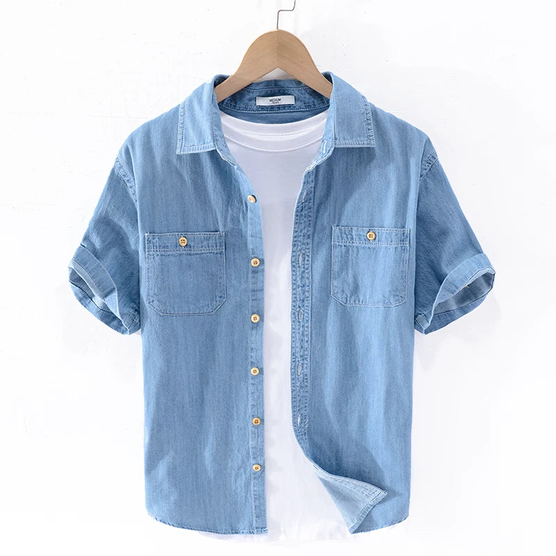 Summer denim shirt men blue shirts for men casual shirt mens comfortable