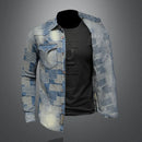 Men Denim Shirts Vintage Embroidery Patchwork Denim Shirts Casual Cotton Shirts for Male
