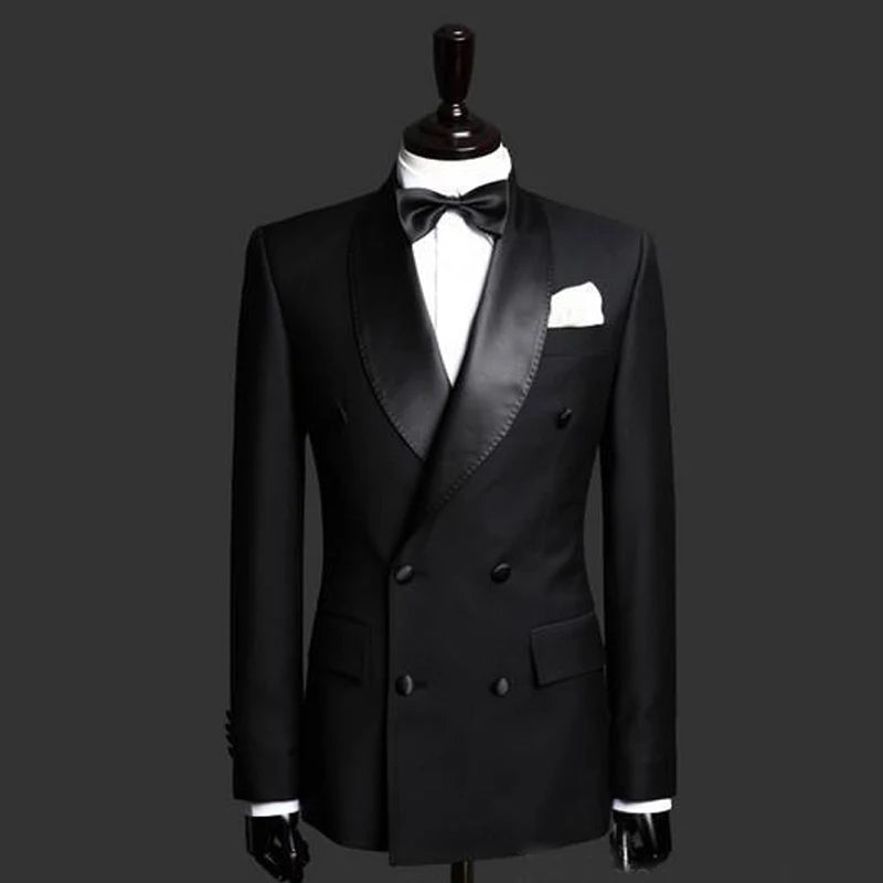 Men Suits with Double Breasted Black Formal Wedding Groom Tuxedos Male Set Jacket with Pants