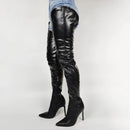 Women Thigh High Boots Faux Leather Side Zip Stiletto High Heels Boots Over Knee Shoes
