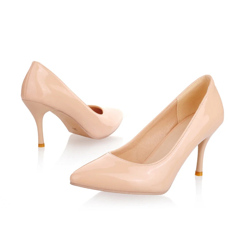 Women pumps thin heel classic white red nude beige