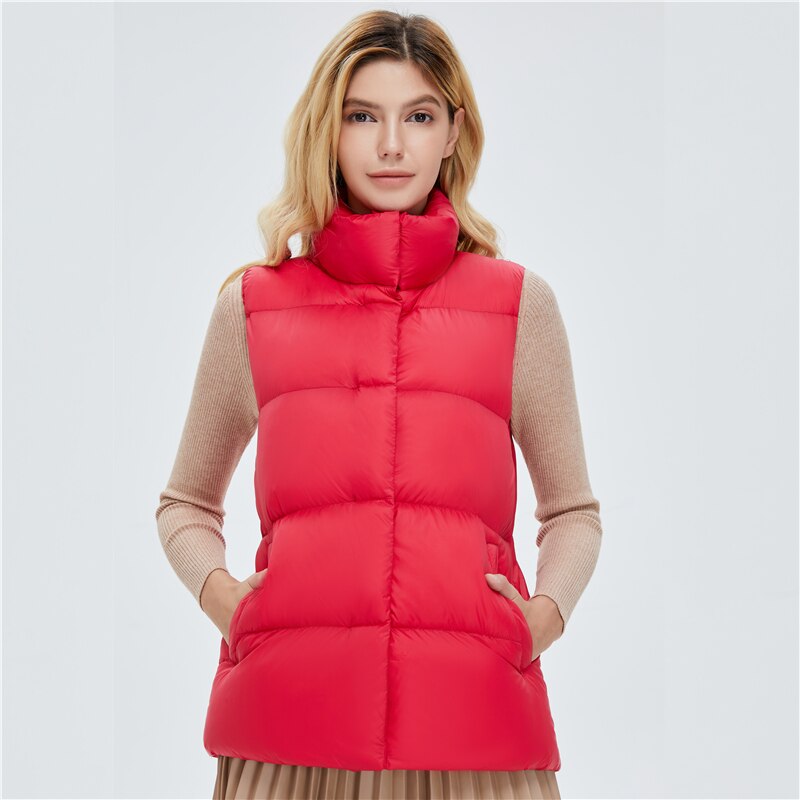 Winter women down vest short stand-up collar casual white duck down jacket coat