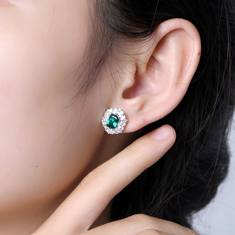 925 Sterling Silver Emerald  Zircon Gemstone Engagement Luxury Earrings For Women Girls Fine Jewellery