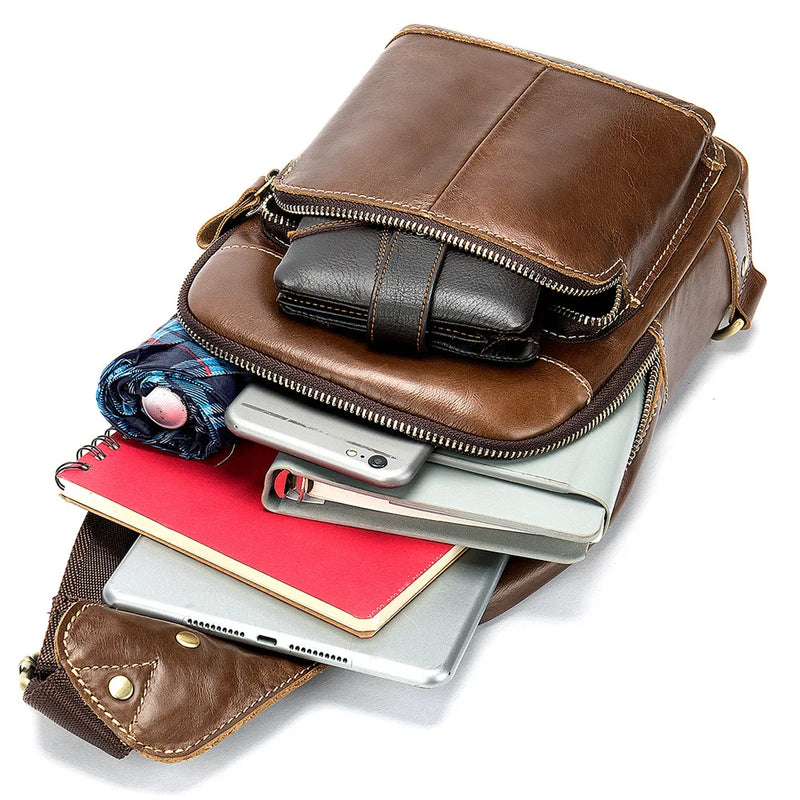 Men Packet Genuin Leather Chest Bags For Men Packet Retro Leather Shoulder Bag Ch