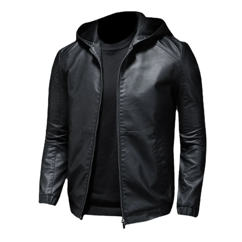 Casual Motorcycle Jacket Mens Winter Autumn Leather Jackets Male Slim Hooded Warm Outwear Fleece Clothing