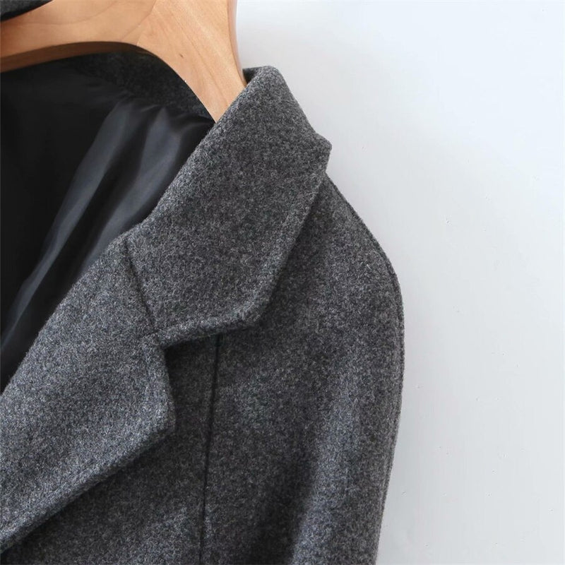 Vintage Women Dark Woolen Coat Autumn Ladies Single Breasted Loose Casual Coat Girls Chic Outwear