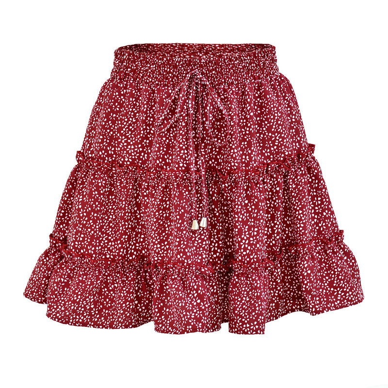 Ruffles Women Skirt Elastic Band High Waist Lace Up Female Skirt Floral Summer New Mini A-line Skirt
