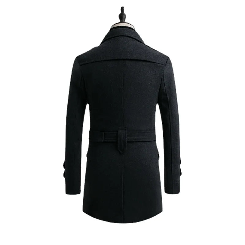 Winter Men's double-breasted Middle Long Scarf Collar Cotton-padded Thick Warm Woolen Coat Male Trench
