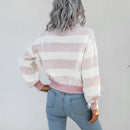 Vintage Pullover Women Striped Sweater Autumn and Winter Turtleneck Sweater Knitted Jumper Lantern Long Sleeve Casual Top