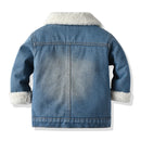 Winter Toddler Baby Boys Girls Denim Warm Jacket Kids Fleece Thicken Lapel Coat Tops Children Flannel Outerwear