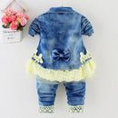 Spring Autumn Infant Toddler Baby Girl Denim Clothing Sets Long Sleeve T Shirt Tops Denim Jacket and Jeans Trousers