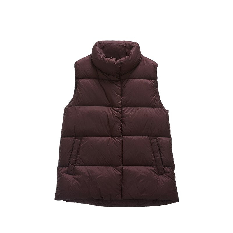 Winter women down vest short stand-up collar casual white duck down jacket coat