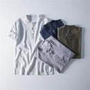 Men Striped Short Sleeve Linen Shirts Blouses Summer Soft Breathable Shirts Tops