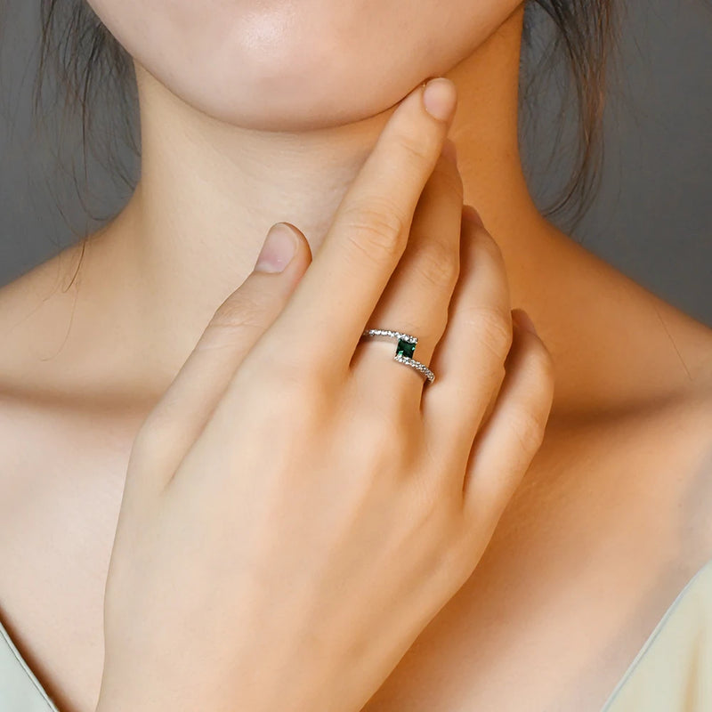 Sterling Silver Created Carat Emerald Gemstone Birthstone Wedding Engagement Ring Fine Jewelry
