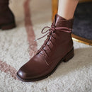 Leather Lace Up Round Toe High Heels Winter Shoes Handmade Lady Ankle Boots