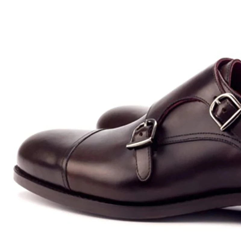 Double Monk Style Office Black Men Shoes Designer Dress Wedding Genuine Leather Handmade Shoes for Man