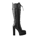 Women  Platform Black Matte Side Zip Front Lace-Up Knee High Boots Big Size Lady midClassic Long Winter Boots