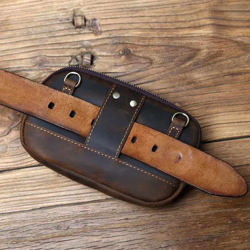 Retro Leather Men Mobile Phone Bag Leather Waist Bag Top Layer Clutch Cross-body Shoulder Bag