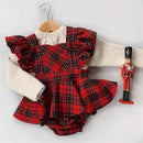 Xmas 0-24M Baby Girls Boys Rompers Headband Plaid Ruffles Short Sleeve Backless Jumpsuits