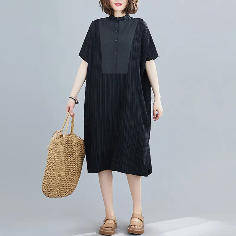 Women’s Pleated Summer Dress – Casual Loose Fit, Elegant Long Dress for Everyday & Beach