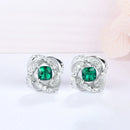 Sterling Silver Emerald Lab Grown Diamonds Ear Studs Cocktail Party Earrings Fine Jewelry