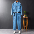 Spring Jeans Overalls Men Denim Jumpsuits Lapel Loose Street Pants