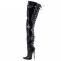 Black high-heeled boots with lace-up design on a white background, Obroi