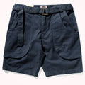 Navy blue shorts with a belt on a white background, Obroi