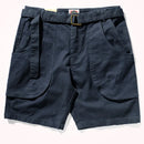 Navy blue shorts with a belt on a white background, Obroi