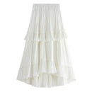 Autumn Pleated Skirt High Waist Irregular Hem Flouncing Women Long Skirts Saia Women White Skirts