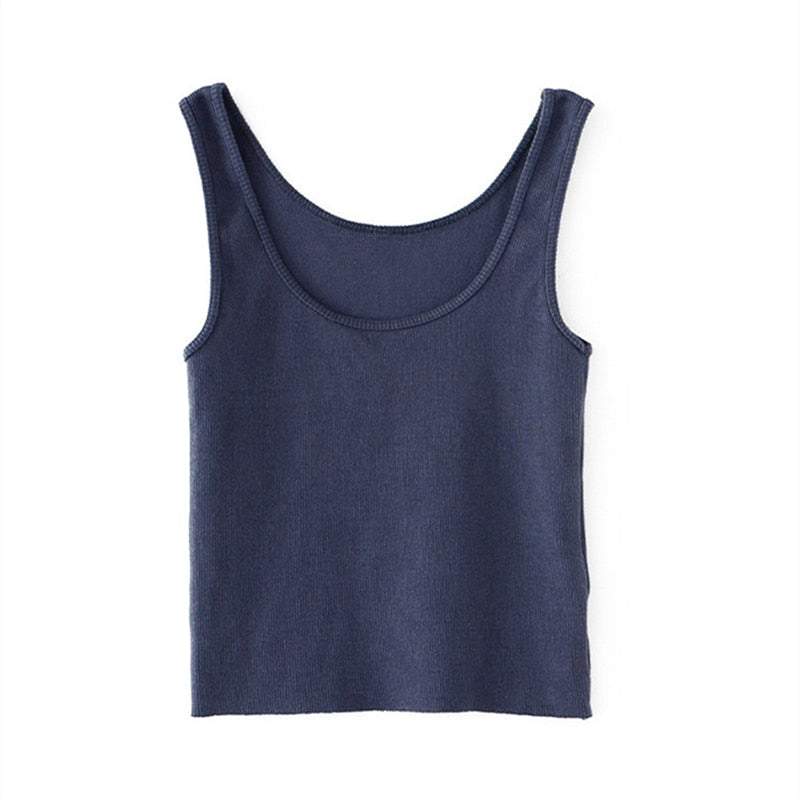 Vintage Women Soft Cotton Slim Tank Summer Ladies Sleeveless Solid Short Tops Girls Chic Streetwear Top