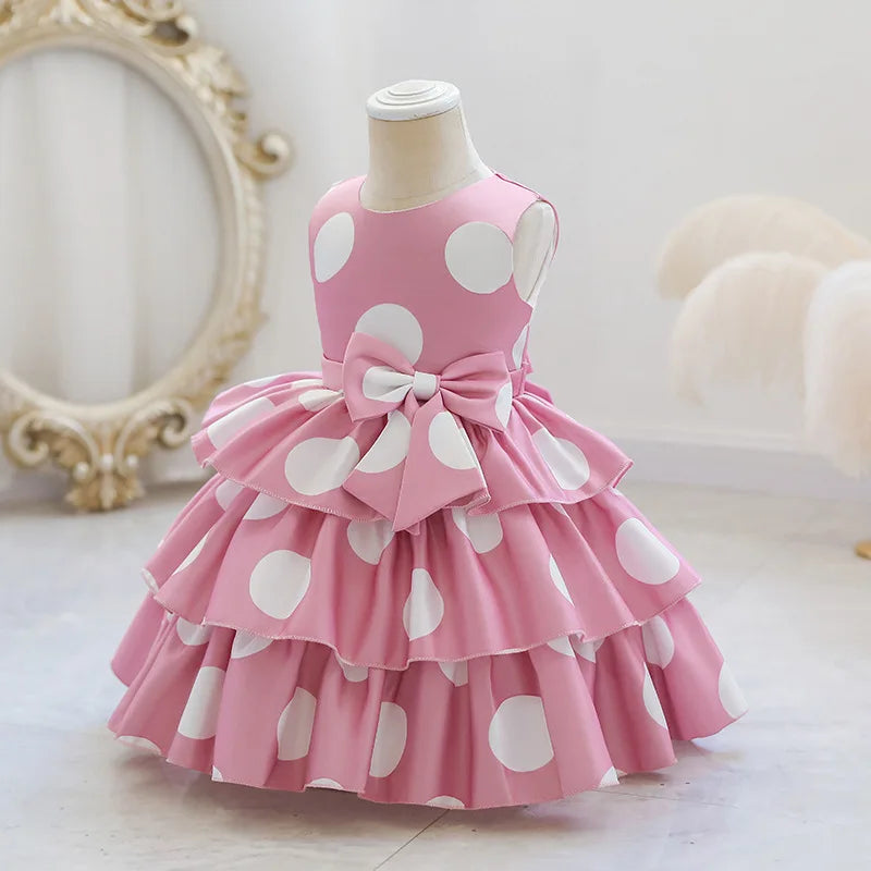 Princess Flower Girl Dress Dots Printing Gown Kids Girl Wedding Birthday Prom Party Kids Dresses For Girls Children's Costume