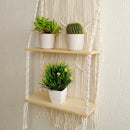Hand-Woven Macrame Tapestry Rack Wooden 2 Shelves Wall Hanging For Bohemian Decoration Boho Decor Ornament