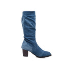 Boots Women's Long Tube Short Boot Winter High Heel Denim Boot Lady Stylish Jeans Boots Buckle Strap Shoes