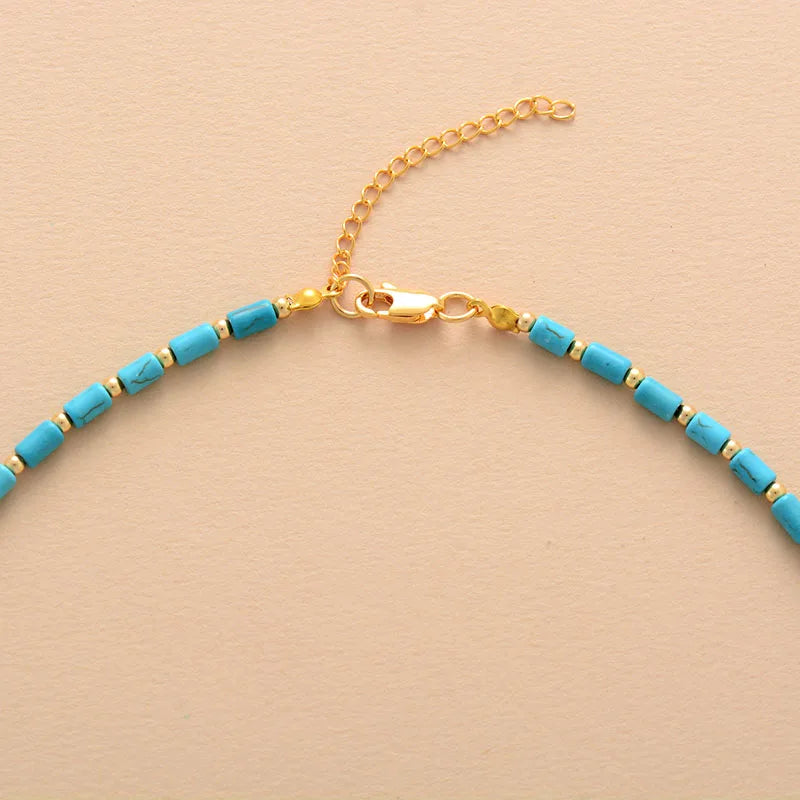 Turquoises Boho Necklace Women Chic Short Beaded Layered Necklace Holiday Jewelry