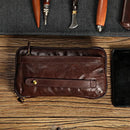 Top quality handmade retro natural vegetable tanned cowhide brass zipper long multi-function large-capacity men's clutch wallet
